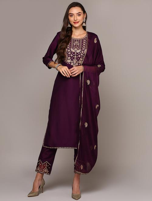 purple silk blend suit set - 20256845 - Very Small Image - 1