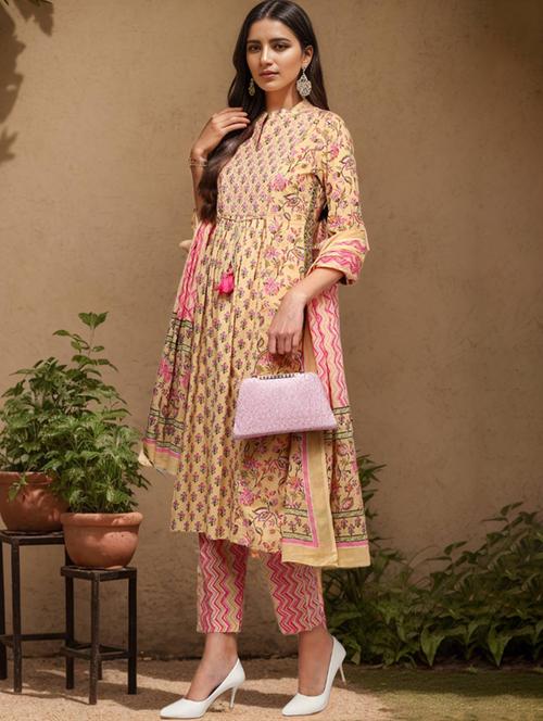 beige colored kurta pant set - 20256850 - Very Small Image - 1