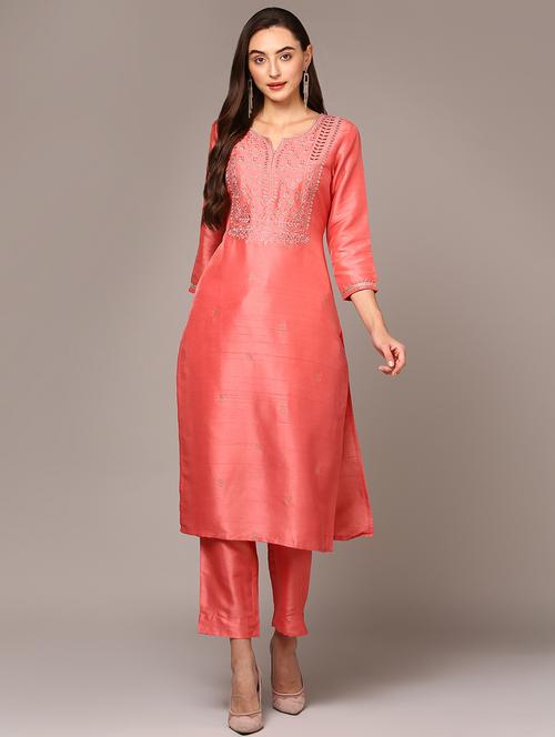 peach colored kurta pant set - 20256866 - Very Small Image - 1