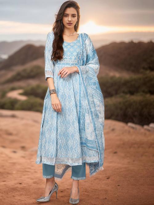 light blue colored kurta pant set - 20256872 - Very Small Image - 1