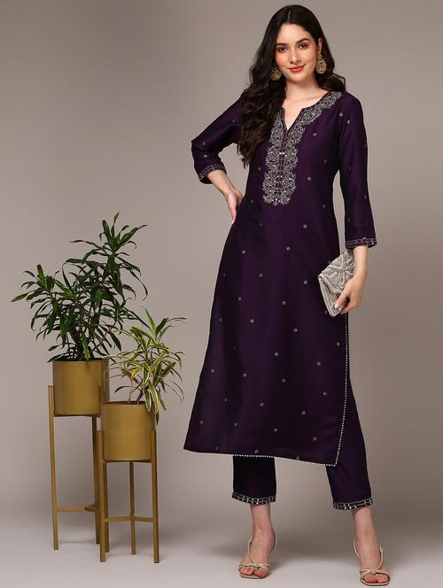 purple colored kurta pant set - 20256881 - Very Small Image - 1