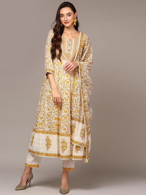 off white colored kurta pant set - 20256888 - Very Small Image - 1