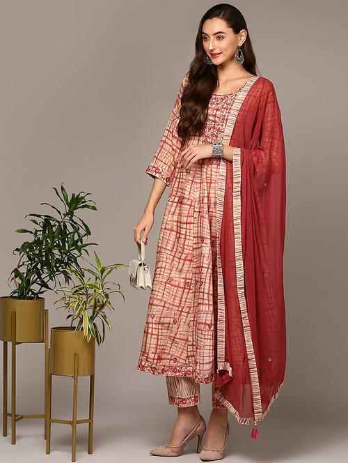 red colored kurta pant set - 20256889 - Very Small Image - 1
