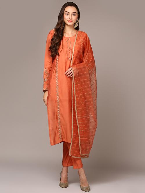 rust colored kurta pant set - 20256893 - Very Small Image - 1