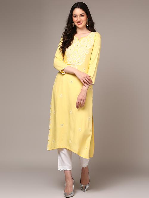 yellow colored straight kurta - 20256927 - Very Small Image - 1