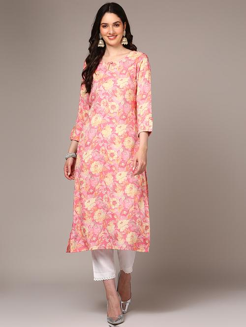 pink rayon straight kurta - 20256935 - Very Small Image - 1