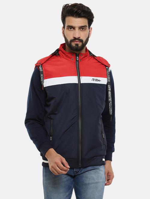 men navy blue cotton hooded casual jacket - 20256990 - Very Small Image - 1