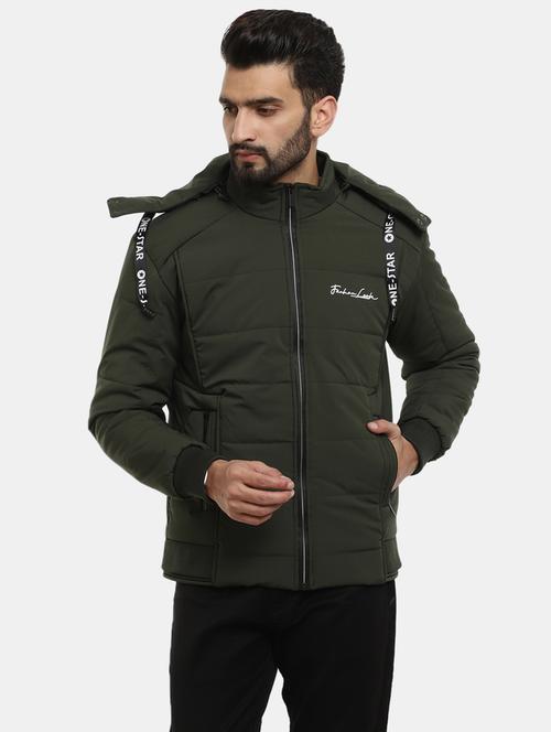 men solid olive green cotton casual jacket - 20257048 - Very Small Image - 1