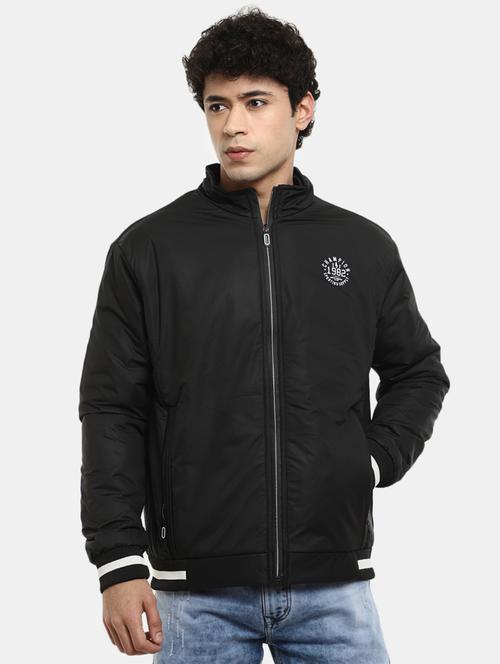 men solid black cotton casual jacket - 20257049 - Very Small Image - 1