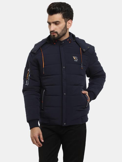 men solid navy blue cotton casual jacket - 20257077 - Very Small Image - 1