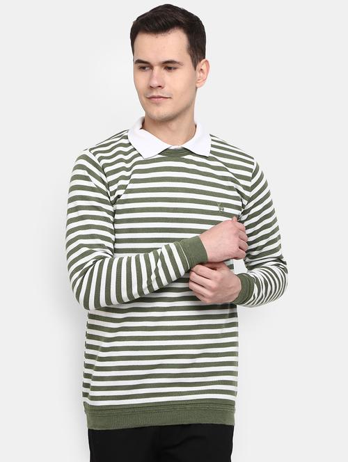 men's olive striped polyester pullover - 20257232 - Very Small Image - 1