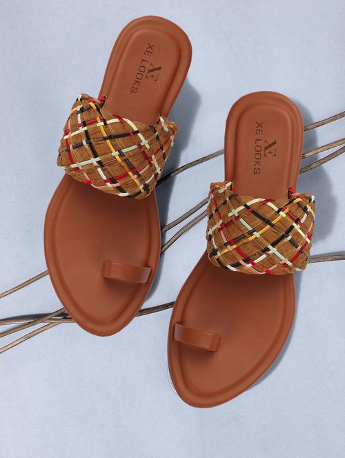 tan leatherette slip on sandals - 20257272 - Very Small Image - 1