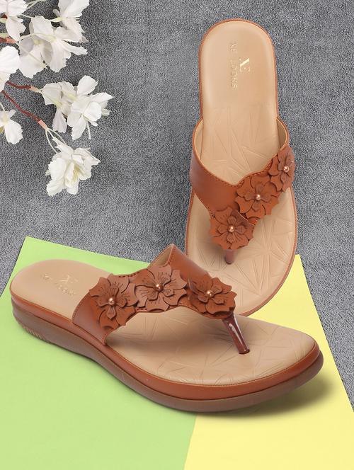 tan leatherette slip on sandals - 20257280 - Very Small Image - 1