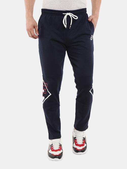 men navy blue side stripe cotton track pant - 20257394 - Very Small Image - 1