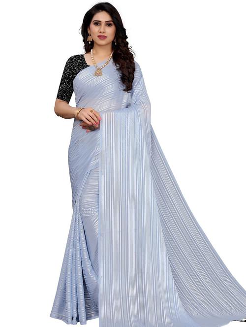 women's self design light blue colored saree with blouse - 20258542 - Very Small Image - 1
