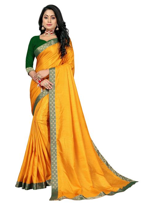 women's bordered mustard colored saree with blouse - 20258753 - Very Small Image - 1