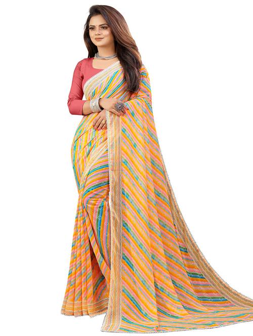 women's leheriya multi colored saree with blouse - 20258775 - Very Small Image - 1