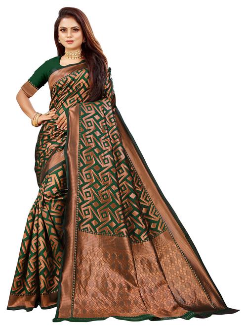 women's self design dark green colored saree with blouse - 20258805 - Very Small Image - 1