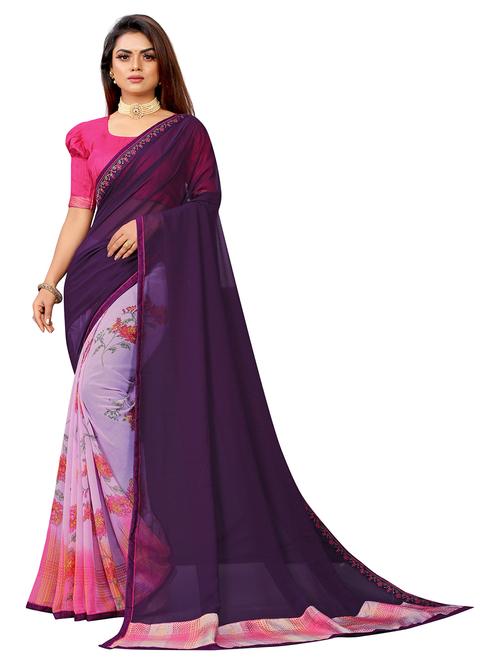 women's floral purple colored saree - 20258842 - Very Small Image - 1
