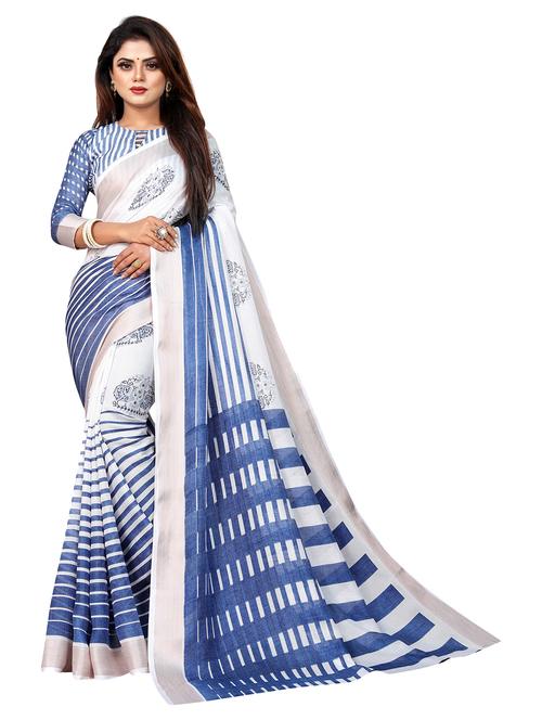 blue striped printed saree with blouse - 20258857 - Very Small Image - 1
