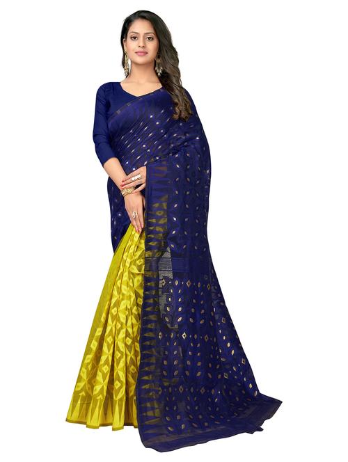 women's self design blue colored saree with blouse - 20258886 - Very Small Image - 1