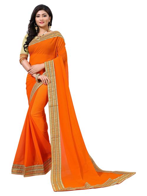 orange solid with bordered saree - 20258895 - Very Small Image - 1