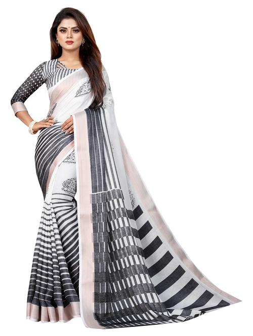 women's stripes black colored saree with blouse - 20258896 - Very Small Image - 1