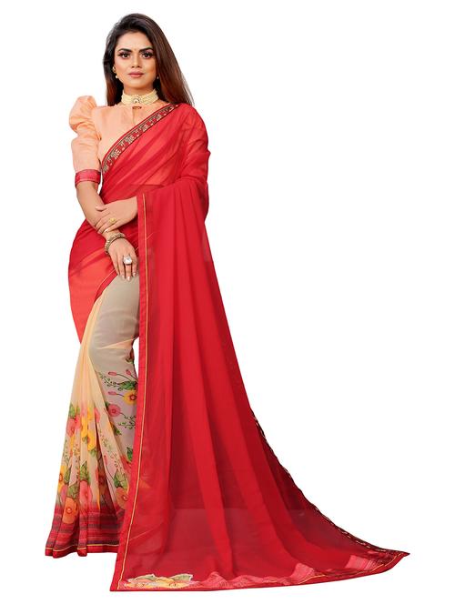 floral printed saree with blouse - 20258938 - Very Small Image - 1