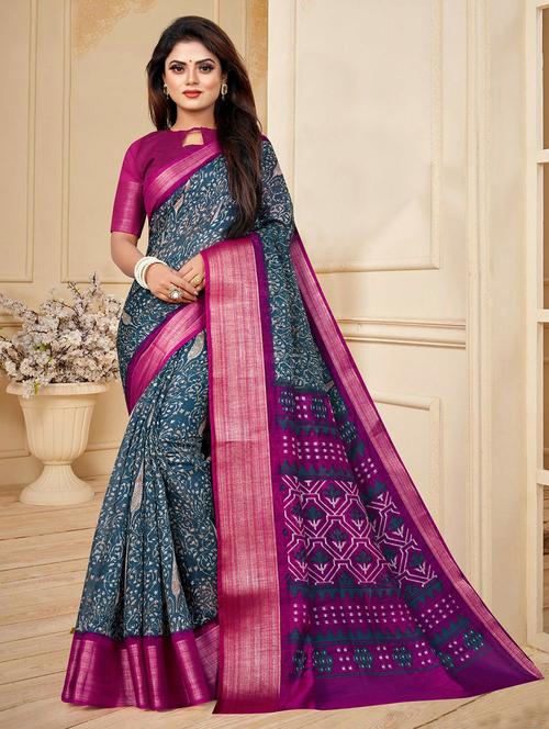 blue bordered saree with blouse - 20258945 - Very Small Image - 1