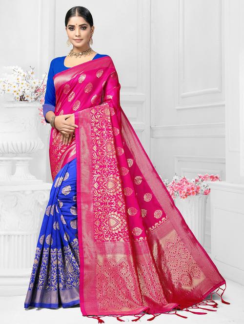 pink silk blend banarasi saree - 20259014 - Very Small Image - 1