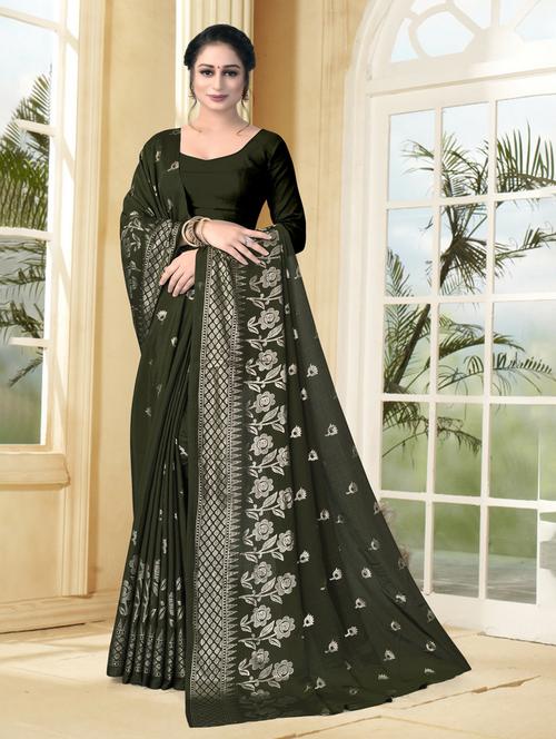 women's foil print green colored saree - 20259019 - Very Small Image - 1
