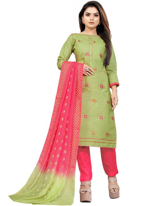 green cotton blend unstitched suit - 20259231 - Very Small Image - 1