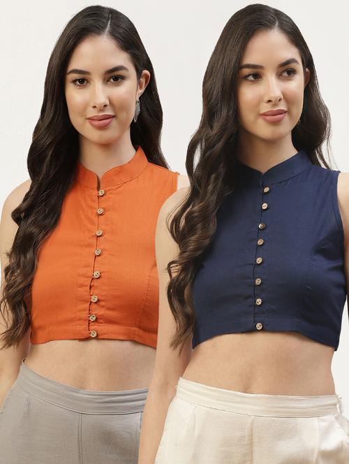 pack of 2 solid front open sleeveless blouse - 20259302 - Very Small Image - 1