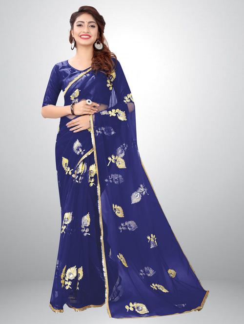 navy blue colored embroidered saree - 20259397 - Very Small Image - 1