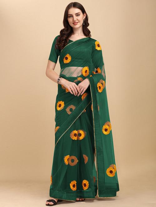 bottle green colored embellished saree with blouse - 20259424 - Very Small Image - 1
