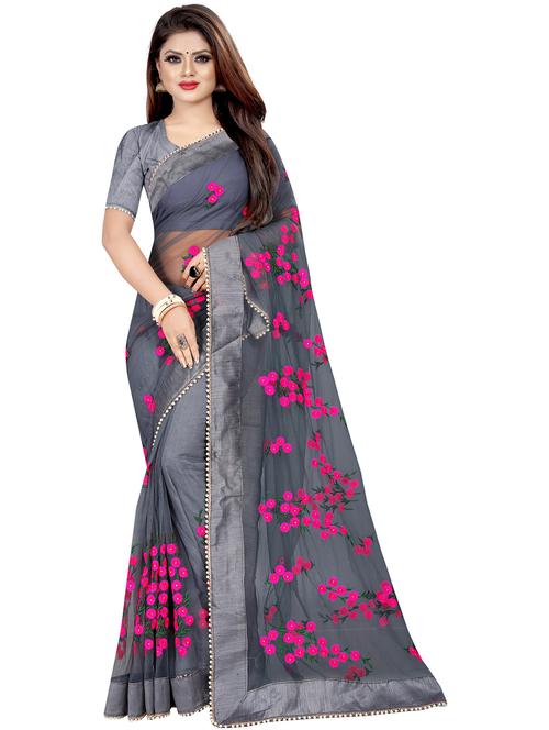 women grey embroidered saree - 20259428 - Very Small Image - 1