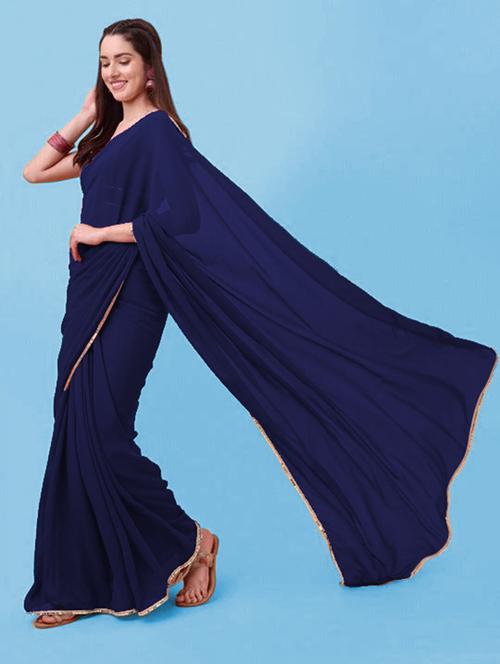 solid lace border saree with blouse - 20259609 - Very Small Image - 1