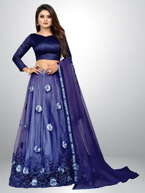 navy blue colored flared lehenga - 20259670 - Very Small Image - 1