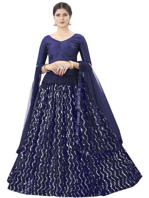 navy blue colored flared lehenga - 20259675 - Very Small Image - 1