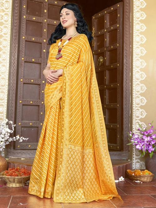 mustard colored chanderi saree - 20259802 - Very Small Image - 1