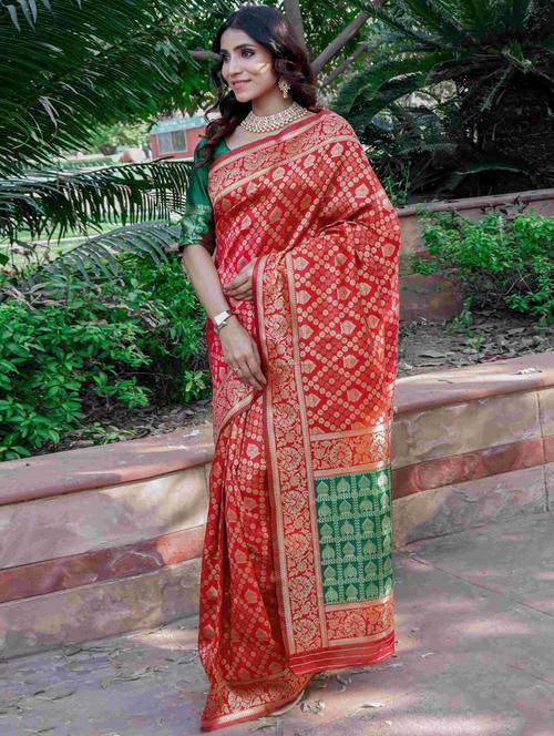 women zari work banarasi saree with blouse - 20259804 - Very Small Image - 1