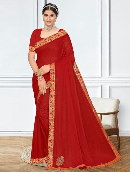 red colored bordered saree - 20259819 - Very Small Image - 1