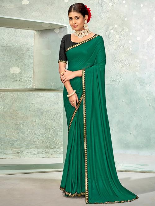 green colored plain saree with blouse - 20259829 - Very Small Image - 1