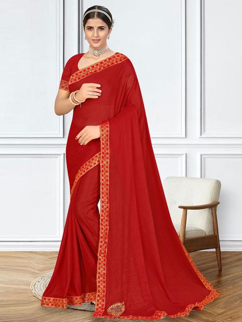 red colored bordered saree - 20259830 - Very Small Image - 1