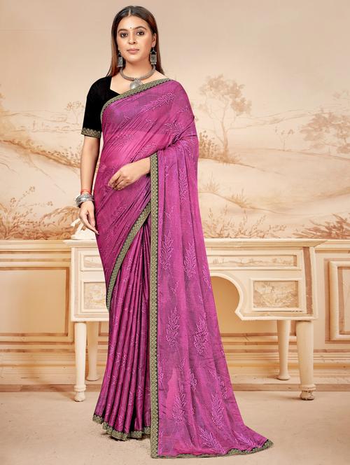 pink colored bordered saree with blouse - 20259834 - Very Small Image - 1