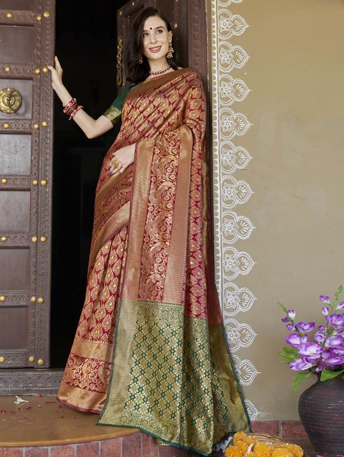 jacquard work banarasi saree with blouse - 20259854 - Very Small Image - 1