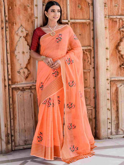 peach colored chanderi saree with blouse - 20259857 - Very Small Image - 1