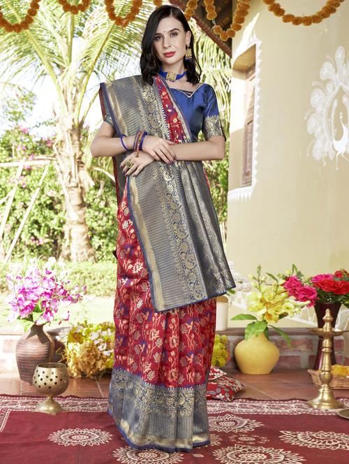 women zari work kanjivaram saree with blouse - 20259858 - Very Small Image - 1