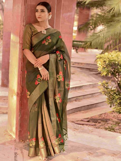 tan colored chanderi saree - 20259869 - Very Small Image - 1