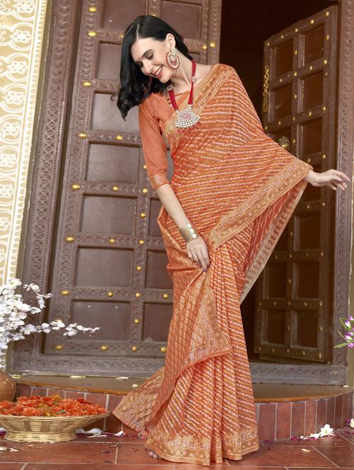 orange colored chanderi saree with blouse - 20259872 - Very Small Image - 1